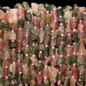 Pink Green Watermelon Tourmaline raw nuggets natural gemstone beads 38cm strand - Oz Beads 