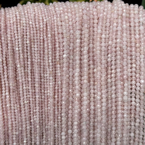 Pink Morganite 2mm 3mm faceted round natural gemstone beads 15.5" strand - Oz Beads 
