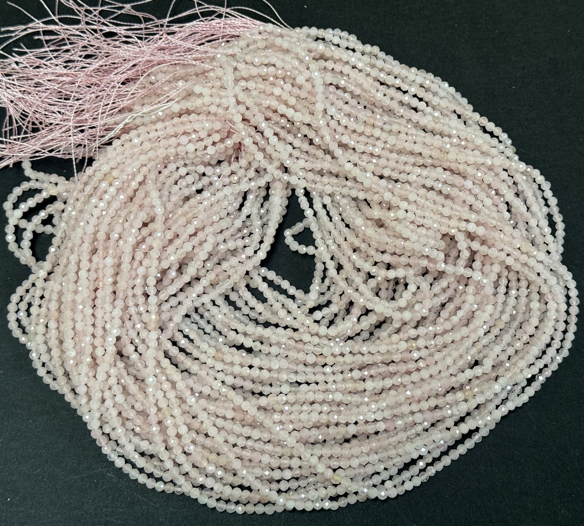 Pink Morganite 2mm 3mm faceted round natural gemstone beads 15.5" strand - Oz Beads 
