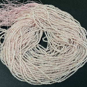 Pink Morganite 2mm 3mm faceted round natural gemstone beads 15.5" strand - Oz Beads 