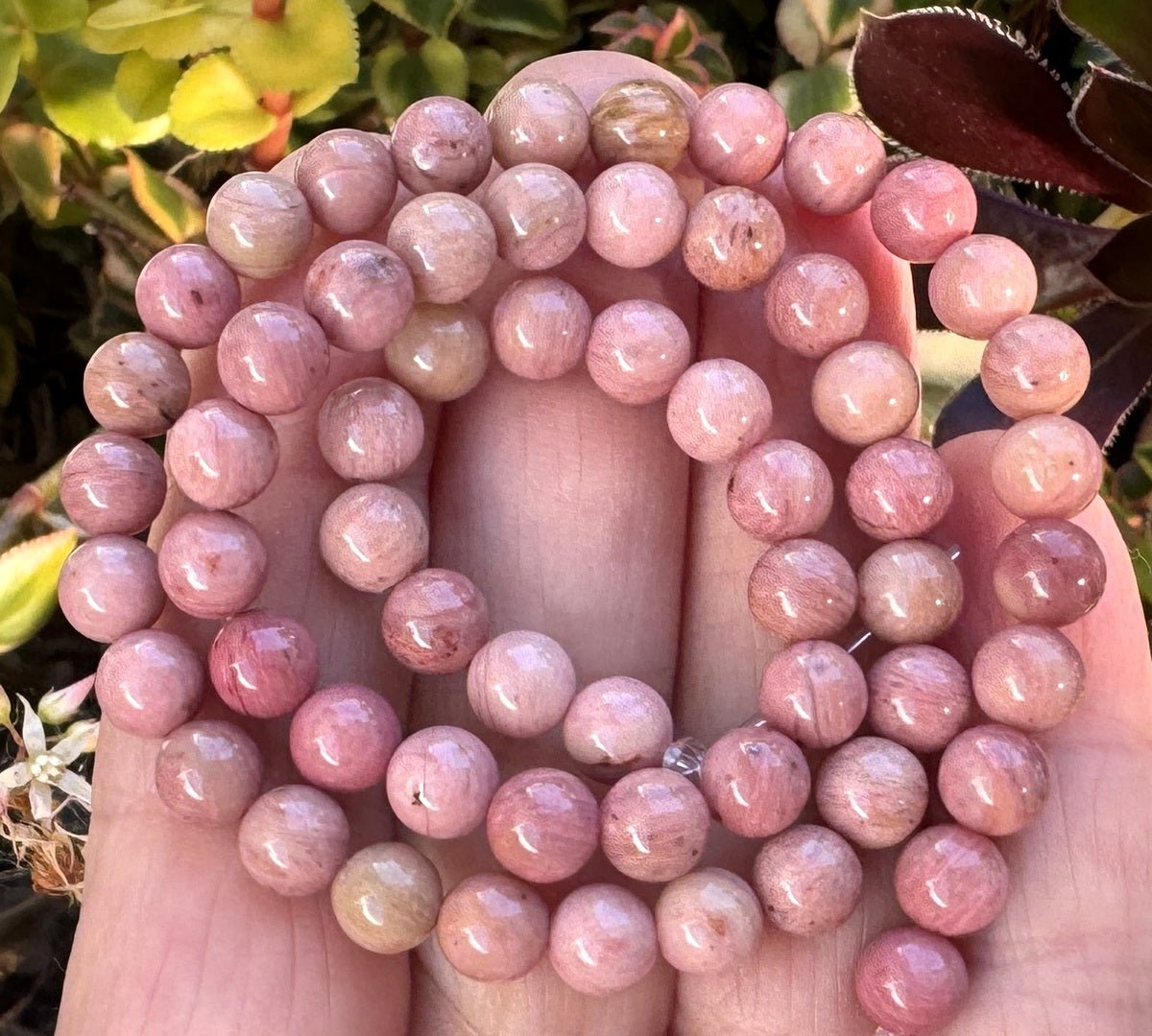 Pink Rhodonite 6mm round natural gemstone beads 15" strand - Oz Beads
