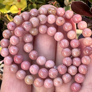Pink Rhodonite 6mm round natural gemstone beads 15" strand - Oz Beads