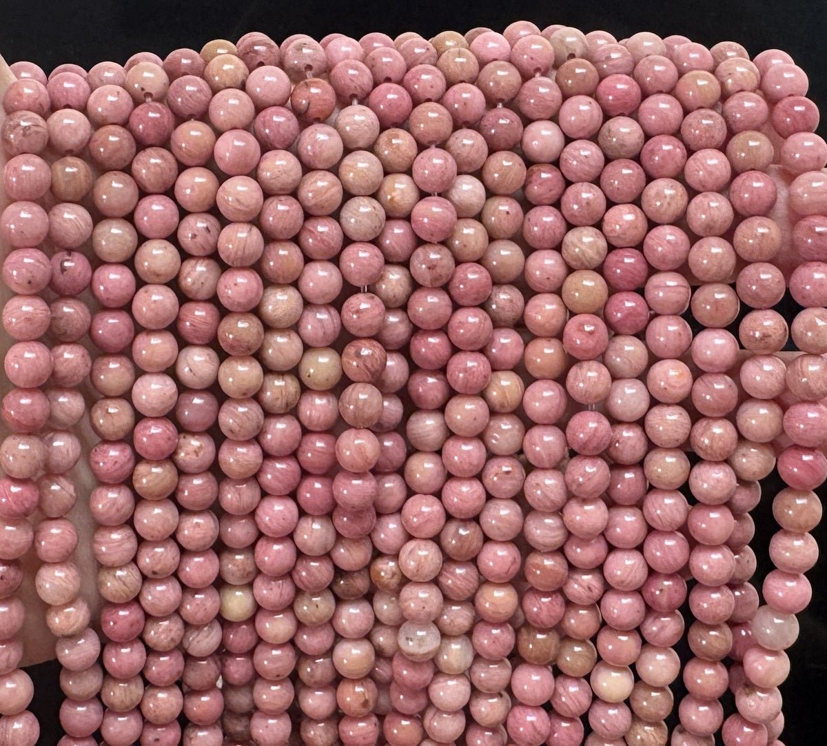 Pink Rhodonite 6mm round natural gemstone beads 15" strand - Oz Beads