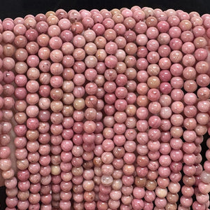 Pink Rhodonite 6mm round natural gemstone beads 15" strand - Oz Beads