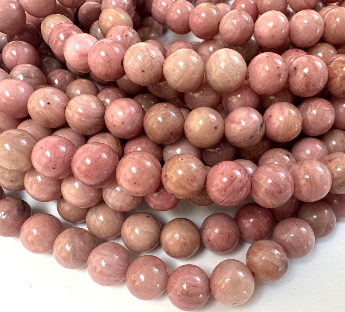 Pink Rhodonite 6mm round natural gemstone beads 15" strand - Oz Beads