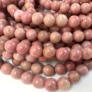 Pink Rhodonite 6mm round natural gemstone beads 15" strand - Oz Beads
