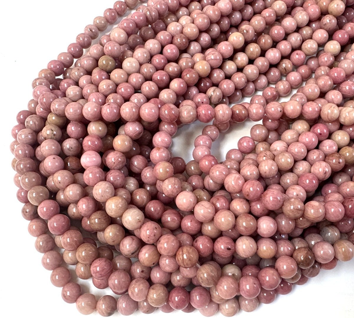 Pink Rhodonite 6mm round natural gemstone beads 15" strand - Oz Beads