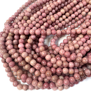 Pink Rhodonite 6mm round natural gemstone beads 15" strand - Oz Beads