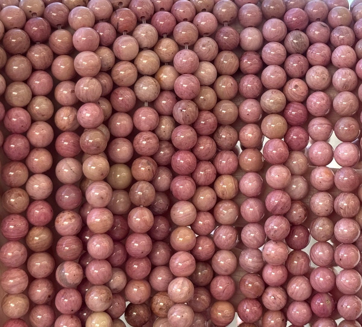 Pink Rhodonite 6mm round natural gemstone beads 15" strand - Oz Beads
