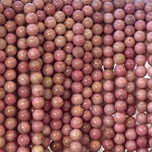 Pink Rhodonite 6mm round natural gemstone beads 15" strand - Oz Beads
