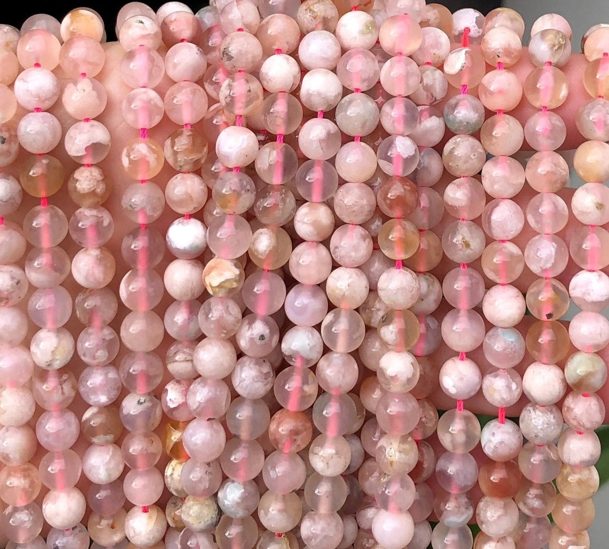 Pink Sakura Agate 6mm round beads 15.5" strand - Oz Beads 