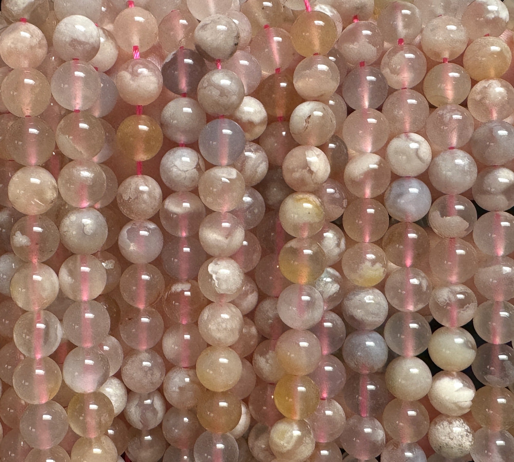 Pink Sakura Agate 8mm round natural gemstone beads 15.5" strand - Oz Beads 