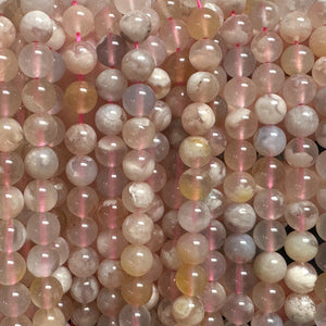Pink Sakura Agate 8mm round natural gemstone beads 15.5" strand - Oz Beads 