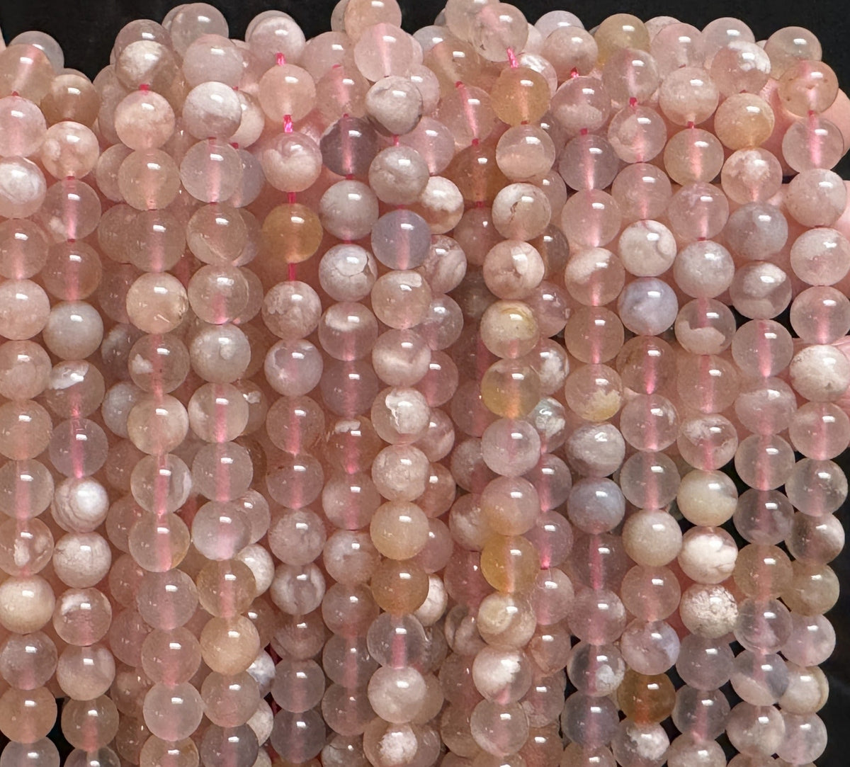 Pink Sakura Agate 8mm round natural gemstone beads 15.5" strand - Oz Beads 