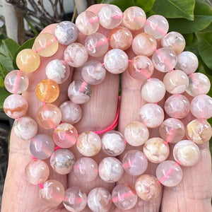 Pink Sakura Agate 8mm round natural gemstone beads 15.5" strand - Oz Beads