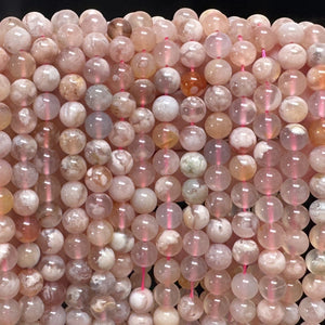 Pink Sakura Agate 8mm round natural gemstone beads 15.5" strand - Oz Beads