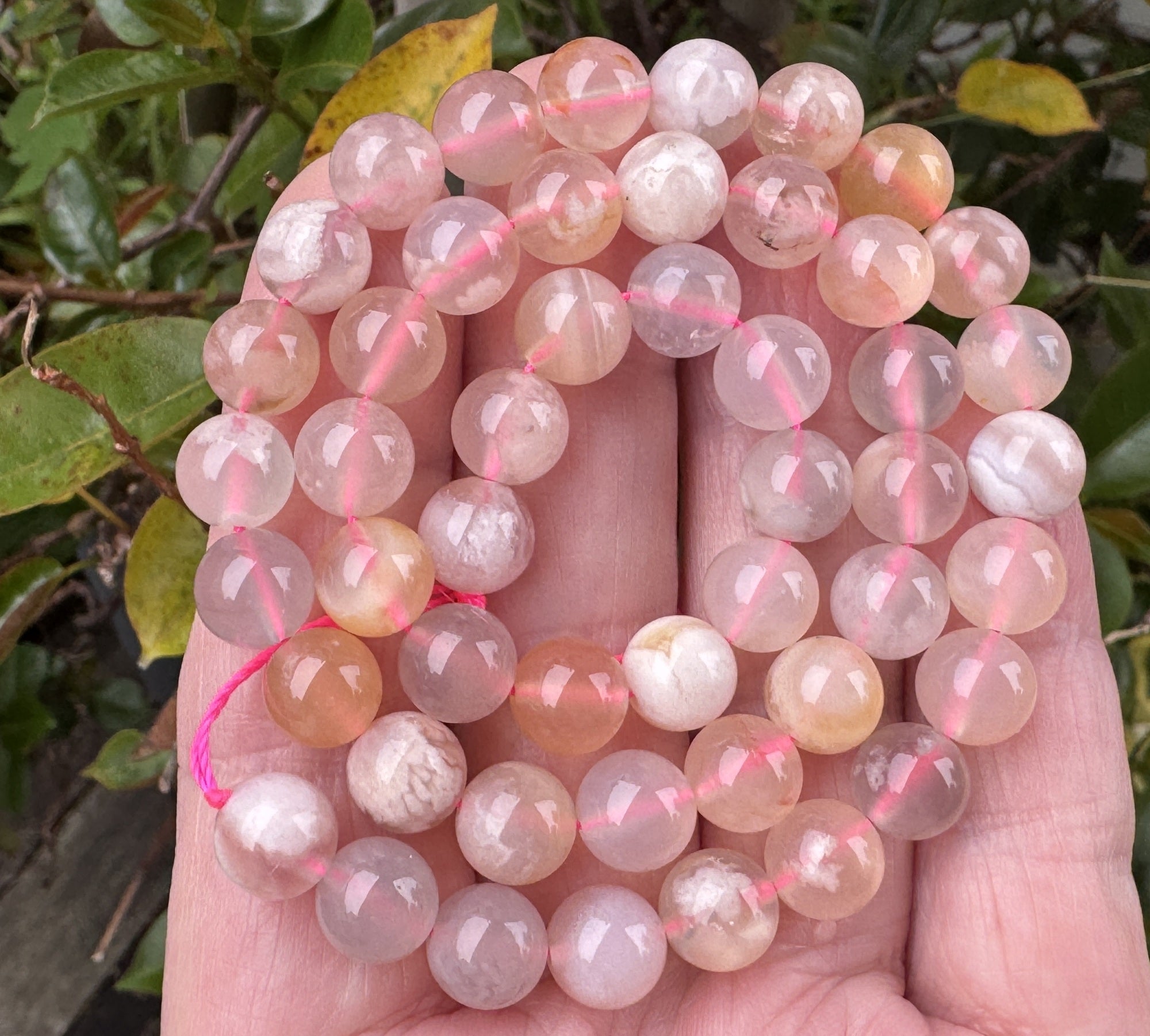 Pink Sakura Agate 8mm round natural gemstone beads 15.5" strand - Oz Beads 