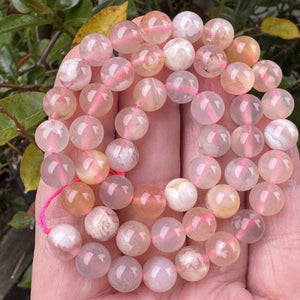 Pink Sakura Agate 8mm round natural gemstone beads 15.5" strand - Oz Beads 