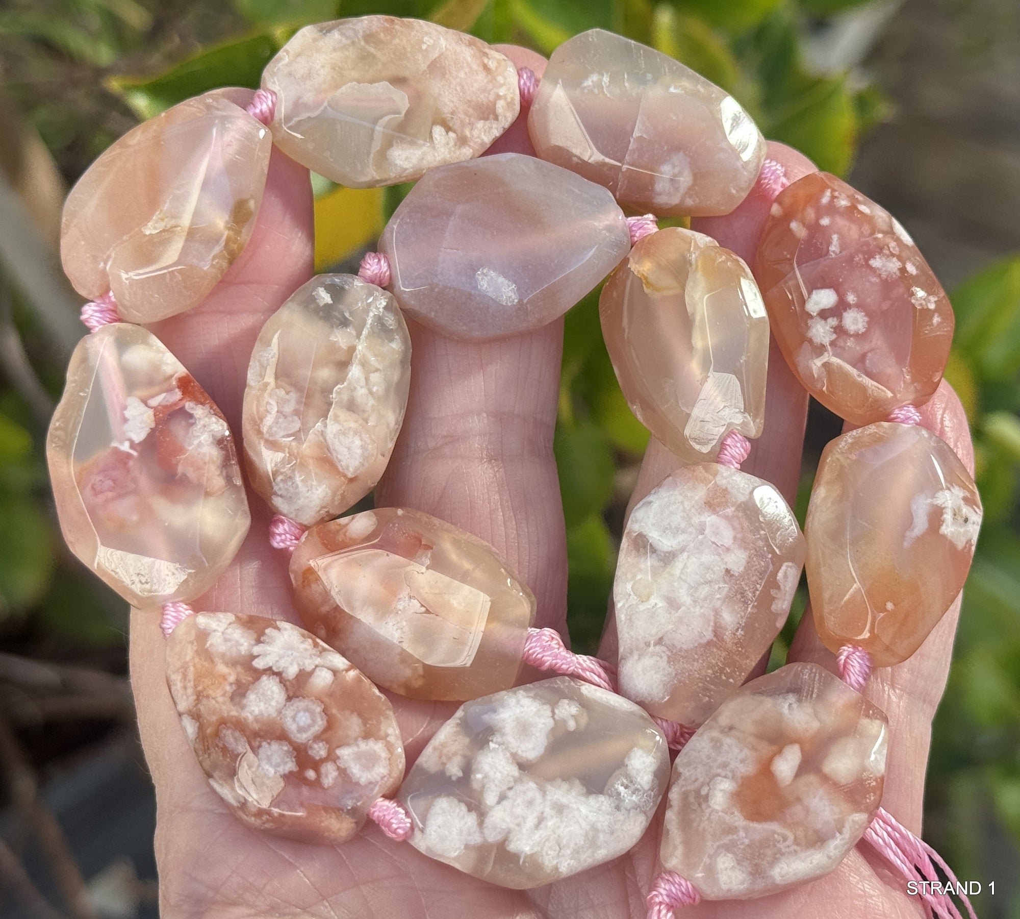 Pink Sakura Agate freeform faceted natural gemstone beads full strand - Oz Beads 