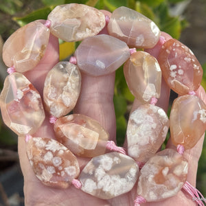 Pink Sakura Agate freeform faceted natural gemstone beads full strand - Oz Beads 