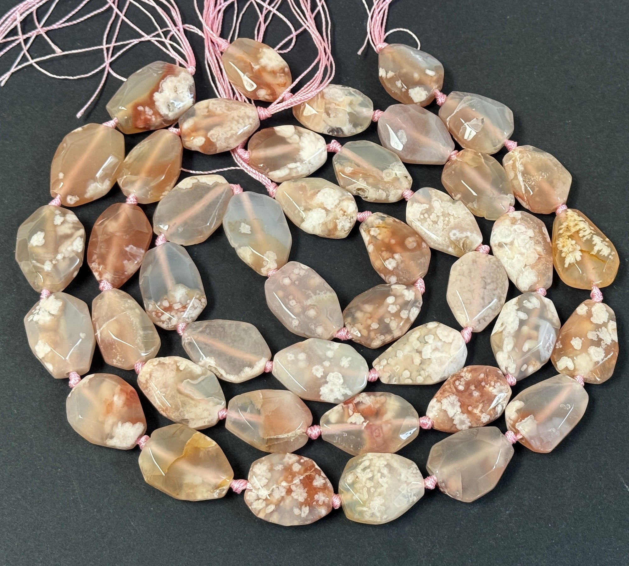 Pink Sakura Agate freeform faceted natural gemstone beads full strand - Oz Beads 