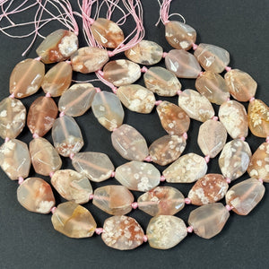 Pink Sakura Agate freeform faceted natural gemstone beads full strand - Oz Beads 