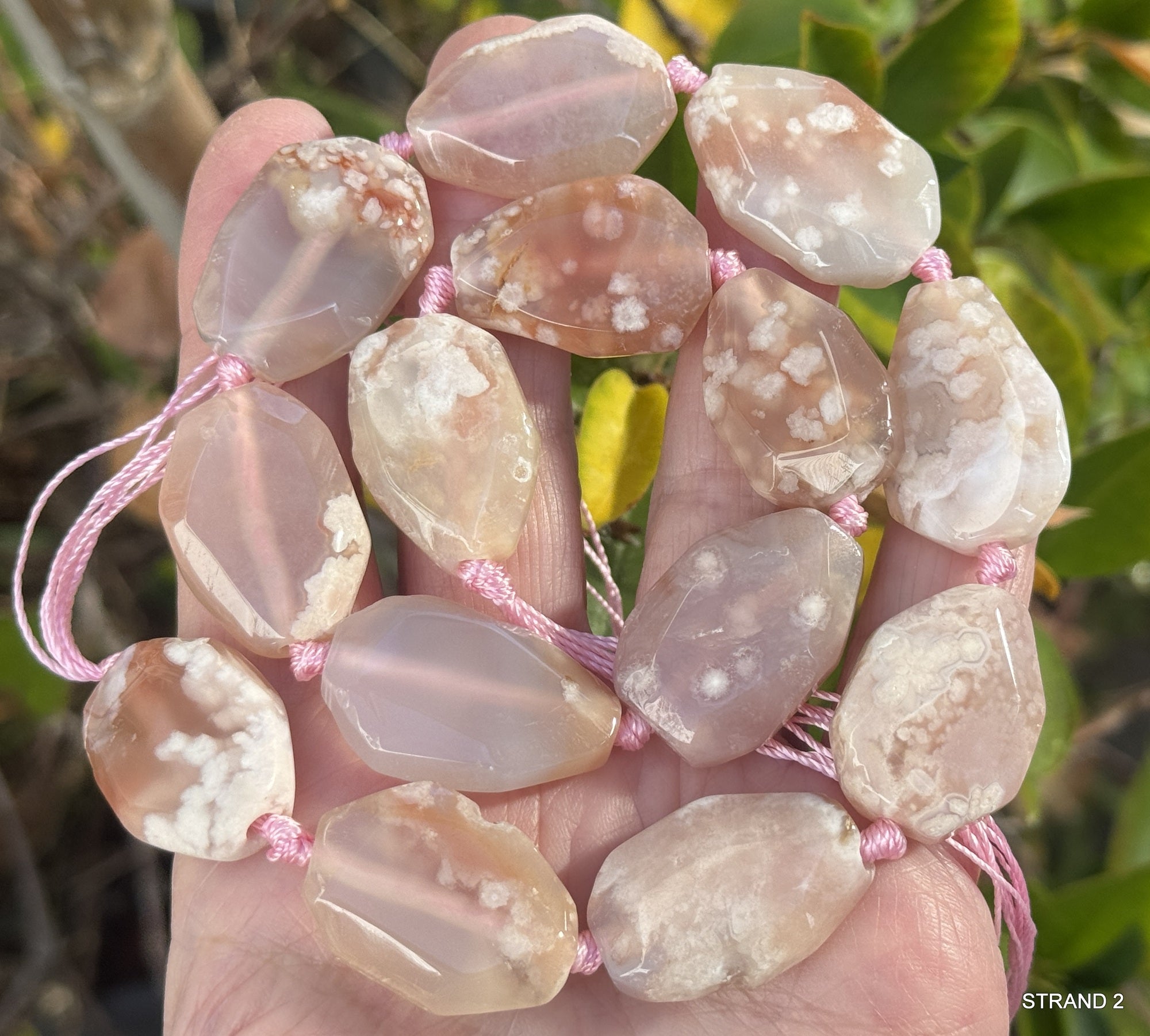 Pink Sakura Agate freeform faceted natural gemstone beads full strand - Oz Beads 