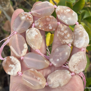 Pink Sakura Agate freeform faceted natural gemstone beads full strand - Oz Beads 
