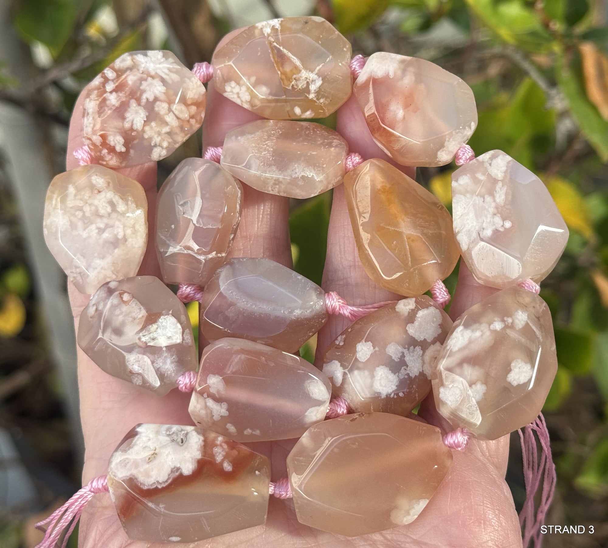 Pink Sakura Agate freeform faceted natural gemstone beads full strand - Oz Beads 