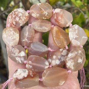 Pink Sakura Agate freeform faceted natural gemstone beads full strand - Oz Beads 