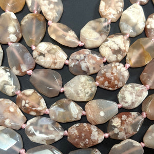 Pink Sakura Agate freeform faceted gemstone beads 40cm strand - Oz Beads 