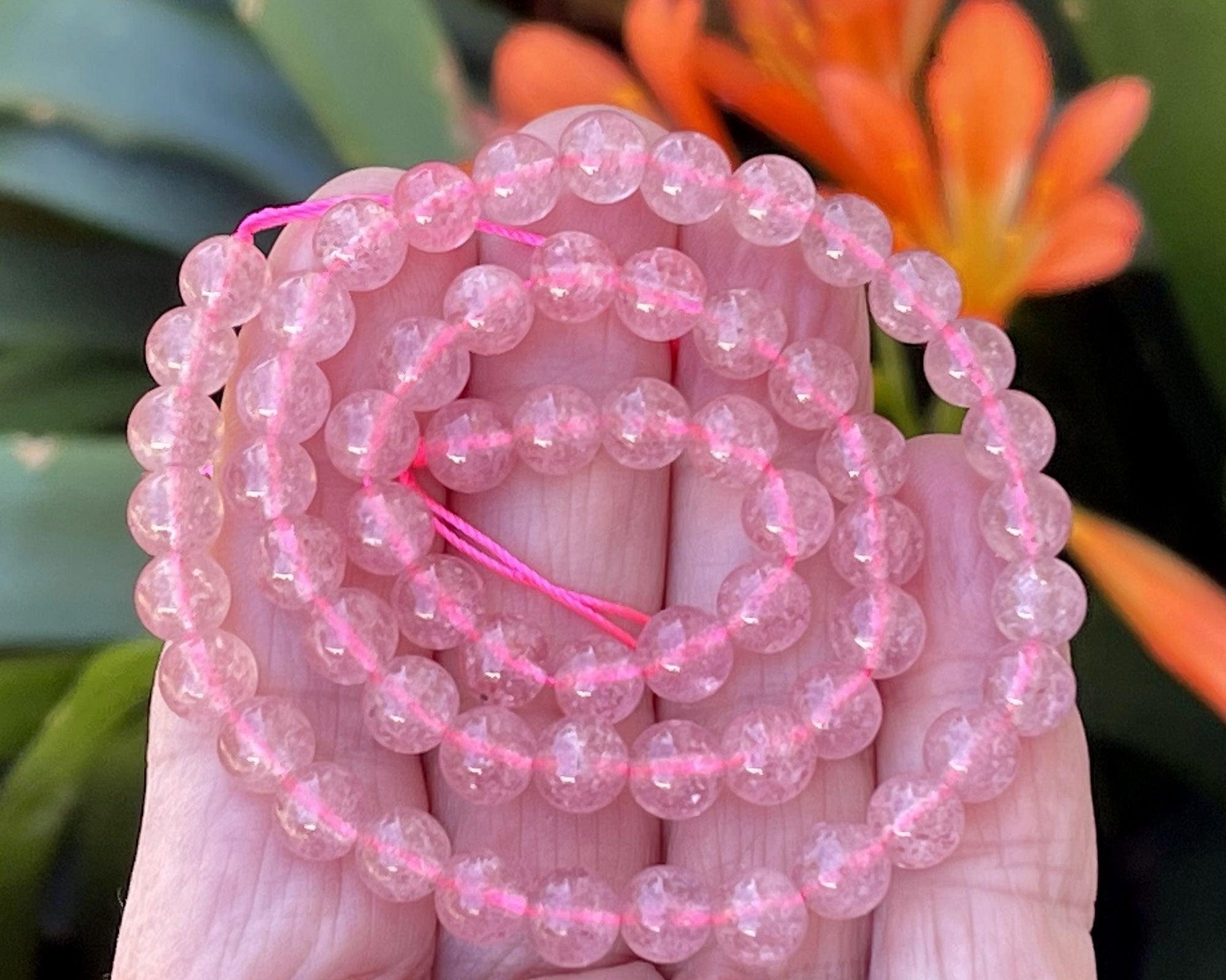 Pink Strawberry Quartz 6mm round natural gemstone beads 15.5" strand