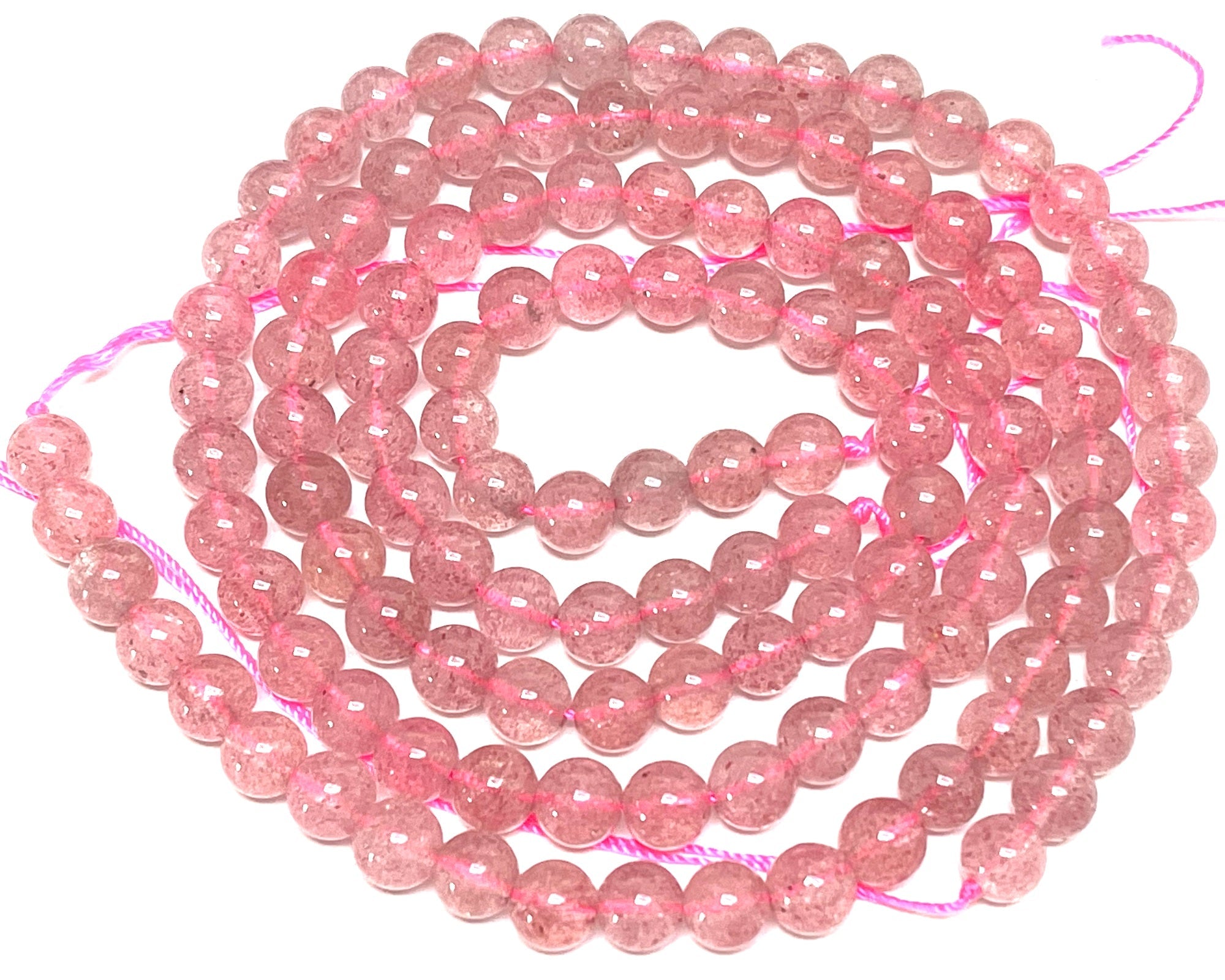 Pink Strawberry Quartz 6mm round natural gemstone beads 15.5" strand