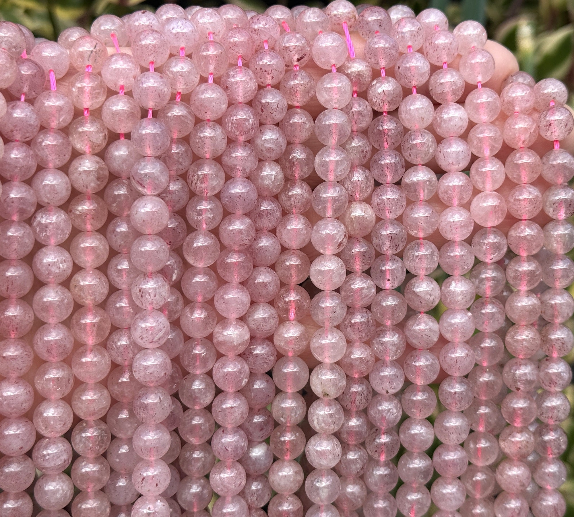 Pink Strawberry Quartz 8mm round natural gemstone beads 16" strand - Oz Beads 