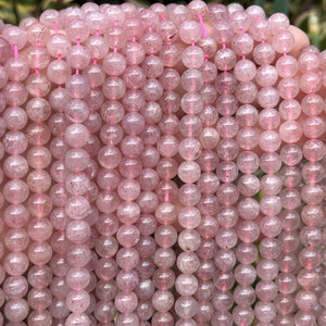 Pink Strawberry Quartz 8mm round natural gemstone beads 16" strand - Oz Beads 