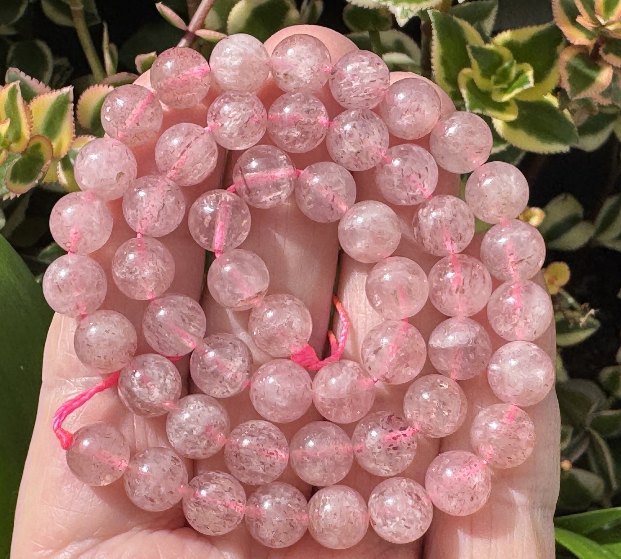 Pink Strawberry Quartz 8mm round natural gemstone beads 16" strand - Oz Beads 
