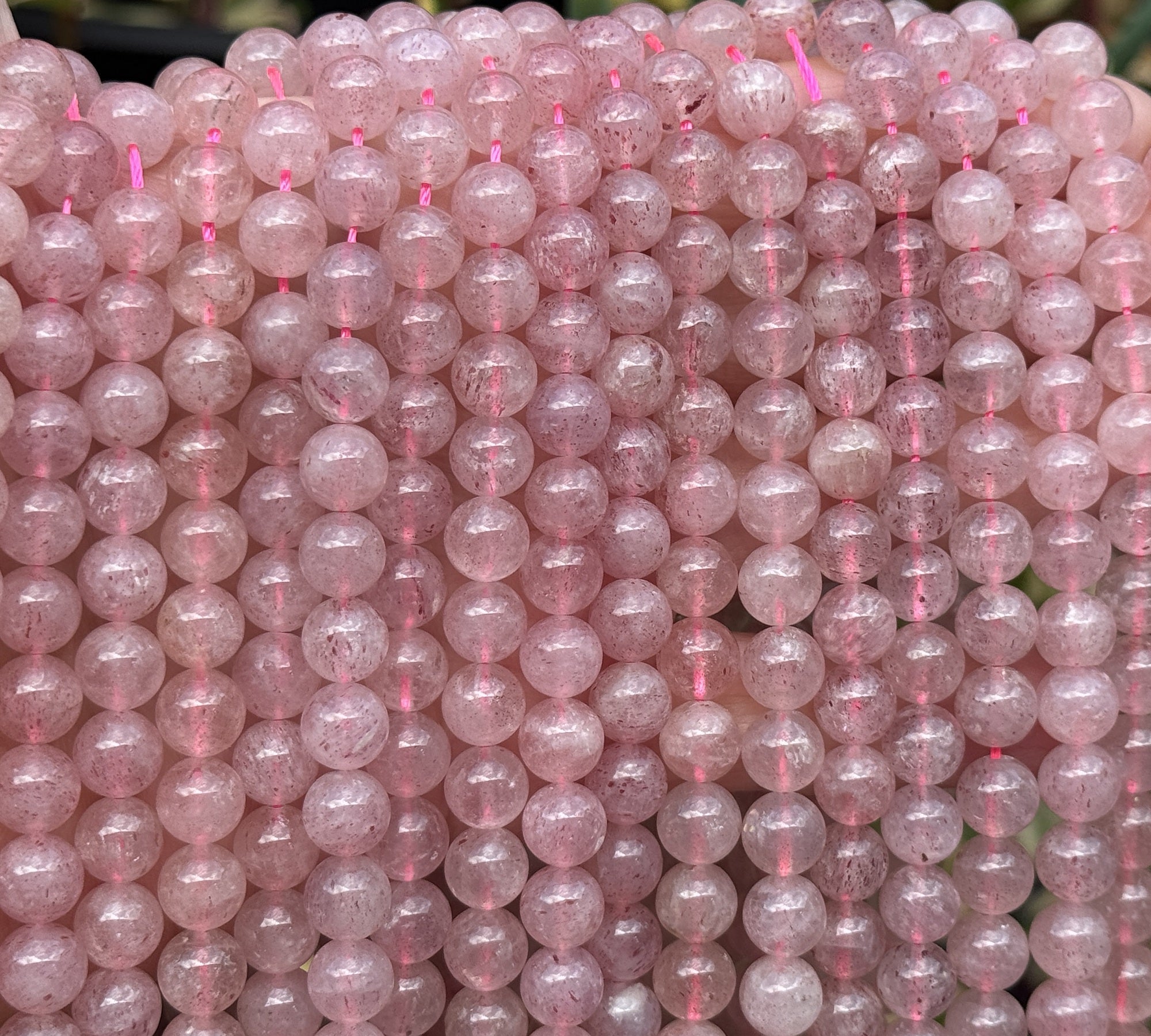 Pink Strawberry Quartz 8mm round natural gemstone beads 16" strand - Oz Beads 