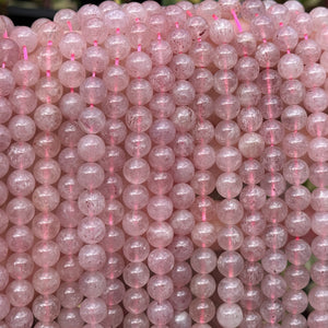 Pink Strawberry Quartz 8mm round natural gemstone beads 16" strand - Oz Beads 