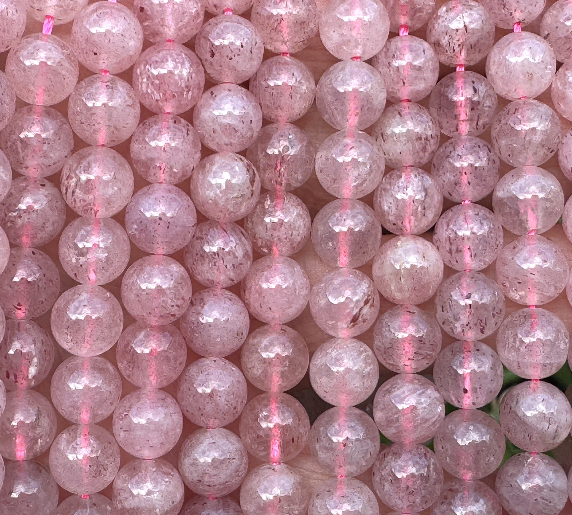 Pink Strawberry Quartz 8mm round natural gemstone beads 16" strand - Oz Beads 
