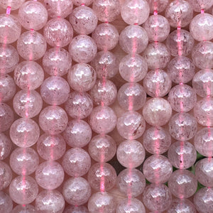 Pink Strawberry Quartz 8mm round natural gemstone beads 16" strand - Oz Beads 