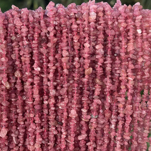Pink Tourmaline 3-5mm tiny chip beads natural gemstone chips 16" strand - Oz Beads 