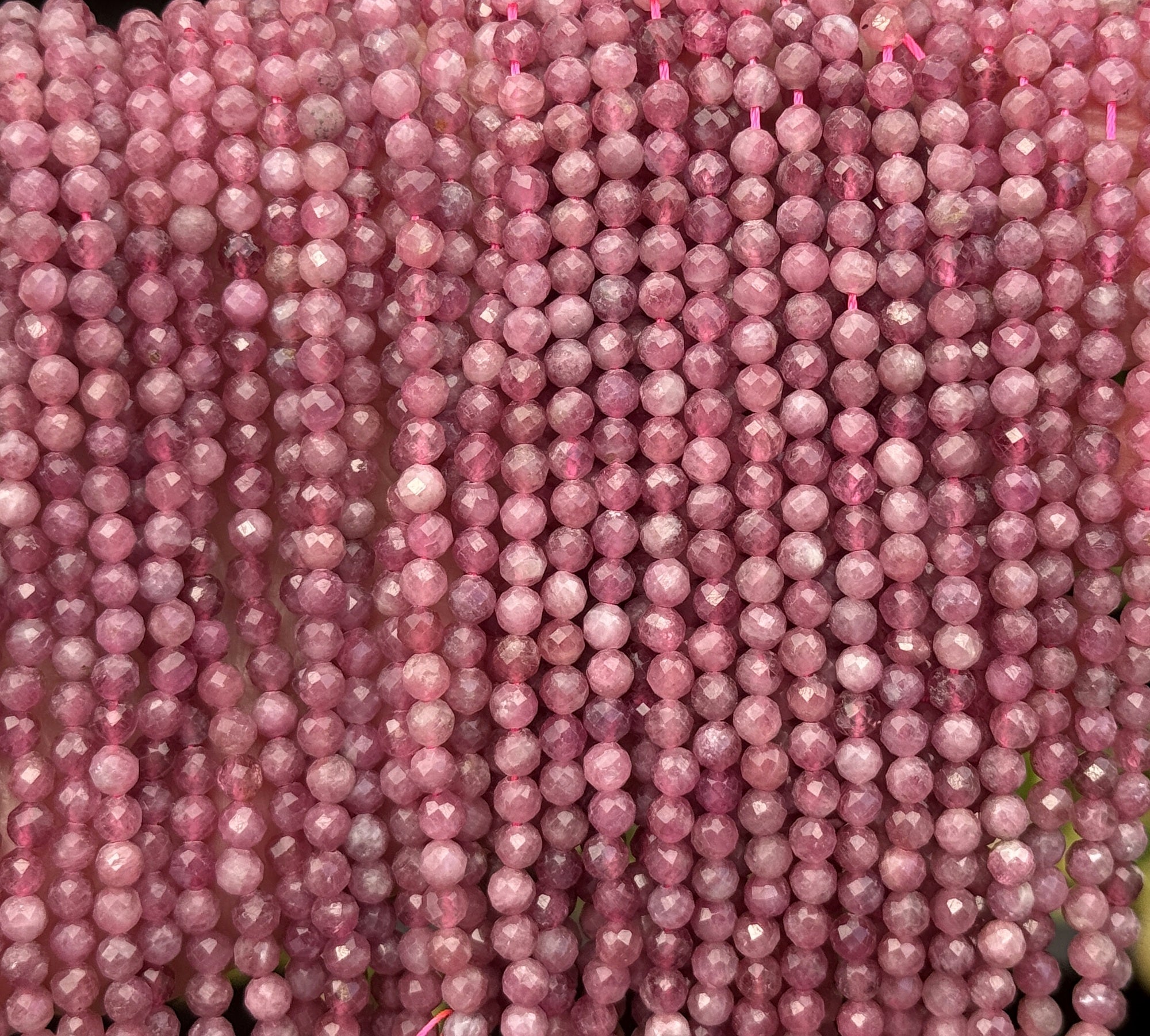 Pink Tourmaline 3mm,4mm faceted round natural gemstone beads 15.5" strand - Oz Beads 