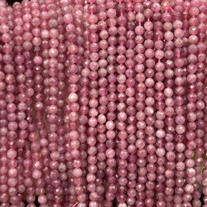 Pink Tourmaline 3mm,4mm faceted round natural gemstone beads 15.5" strand - Oz Beads 