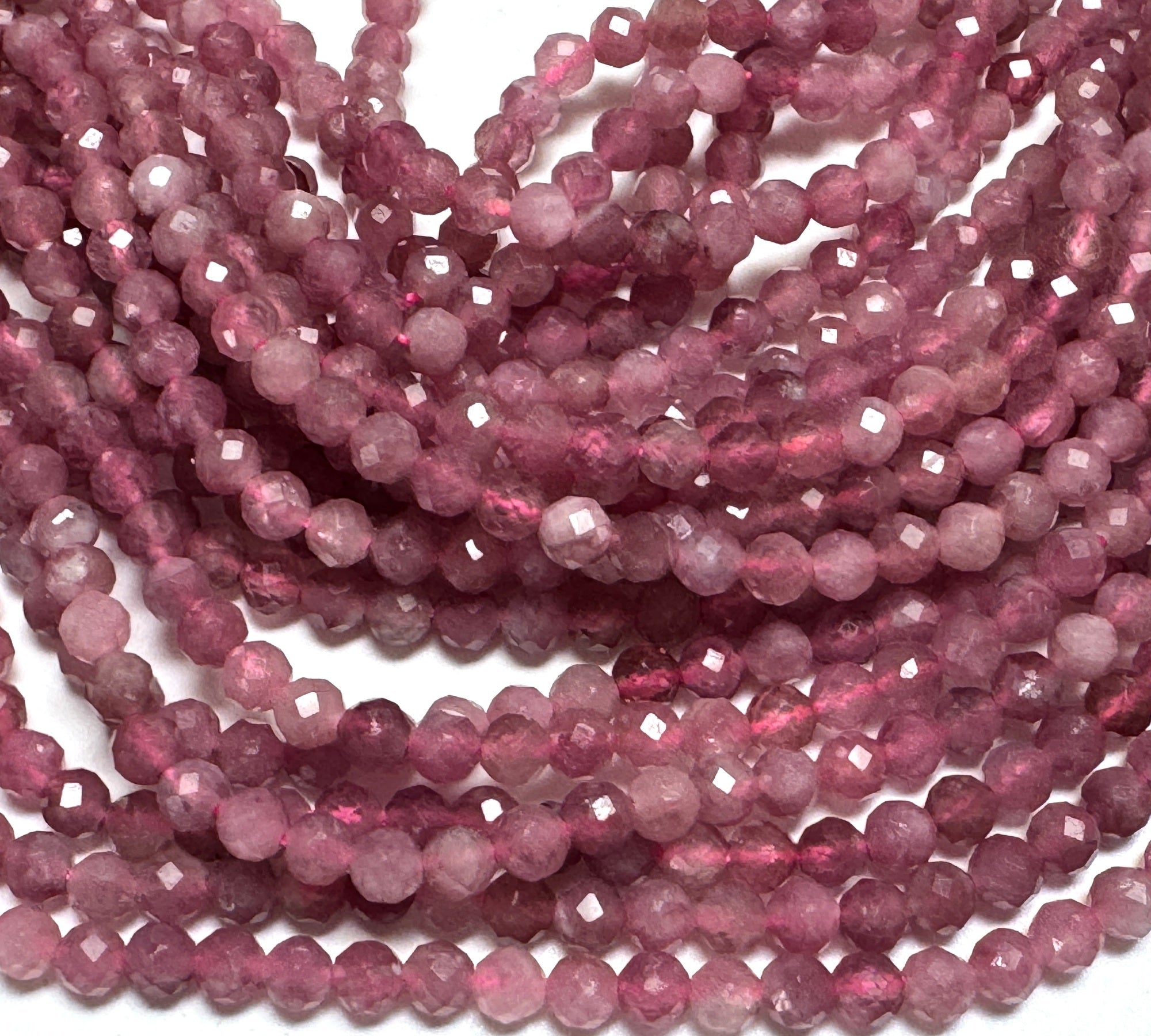 Pink Tourmaline 3mm,4mm faceted round natural gemstone beads 15.5" strand - Oz Beads 
