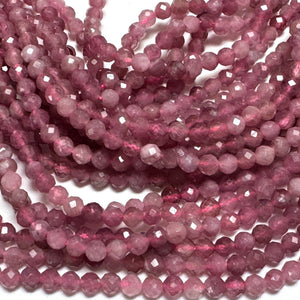 Pink Tourmaline 3mm,4mm faceted round natural gemstone beads 15.5" strand - Oz Beads 