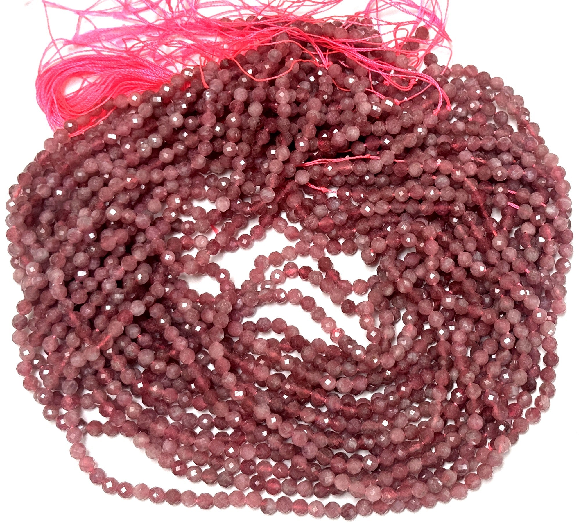 Pink Tourmaline 3mm,4mm faceted round natural gemstone beads 15.5" strand - Oz Beads 