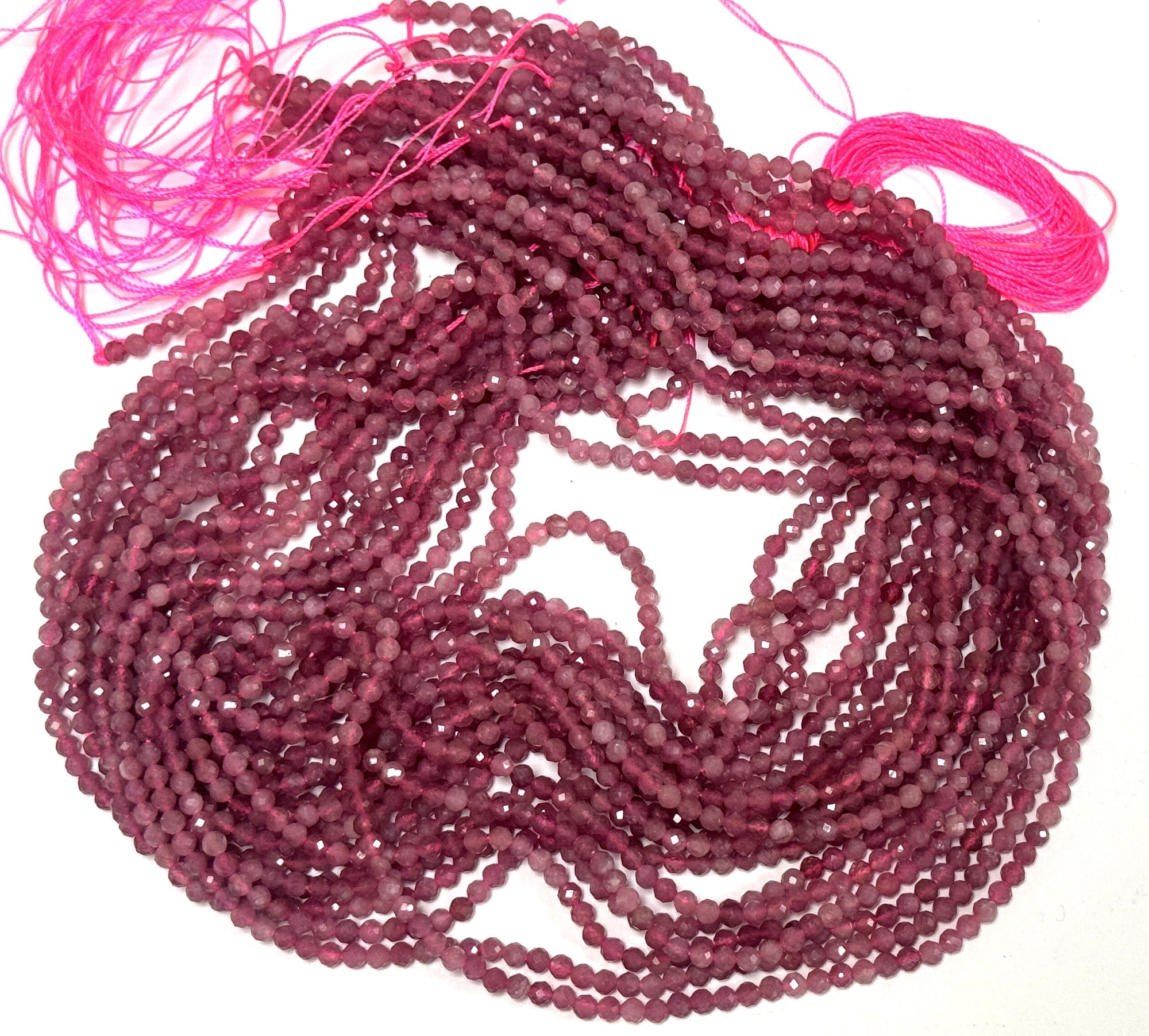 Pink Tourmaline 3mm,4mm faceted round natural gemstone beads 15.5" strand - Oz Beads 