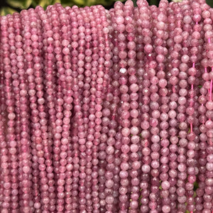 Pink Tourmaline 3mm,4mm faceted round natural gemstone beads 15.5" strand - Oz Beads 