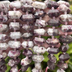 Pink Tourmaline in Quartz, 25 double terminated centre drilled points, 38cm strand - Oz Beads 