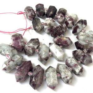 Pink Tourmaline in Quartz, 25 double terminated centre drilled points, 38cm strand - Oz Beads 